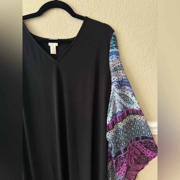 Chico’s Boho Flowy Sleeve Mixed Media Black Knee Length Dress Size XL - Picture 2 of 12